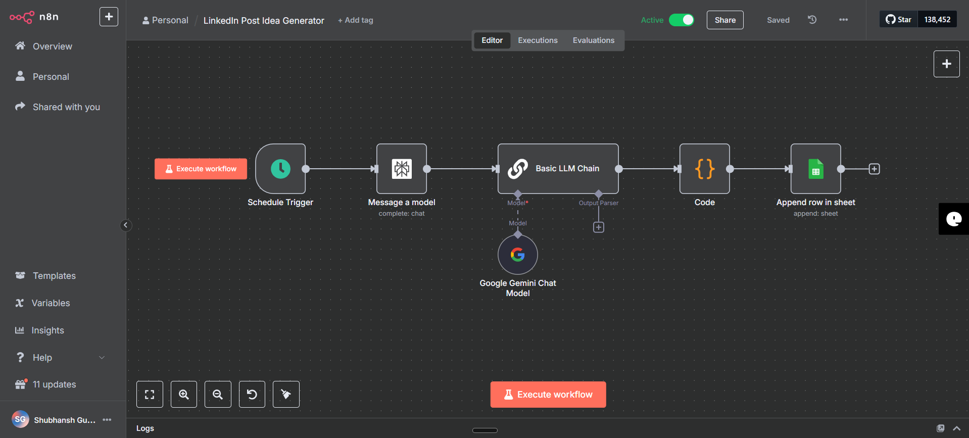 n8n workflow for content generation